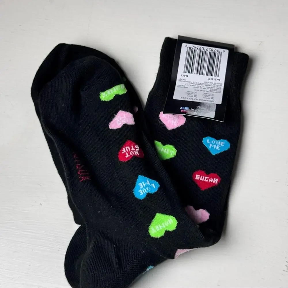 Hot Sox  Women's Black Socks with Colorful Heart Motifs New With Tag
